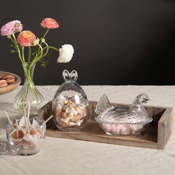 Äggskål Kaninöra med lock, klarglas - A Lot Decoration