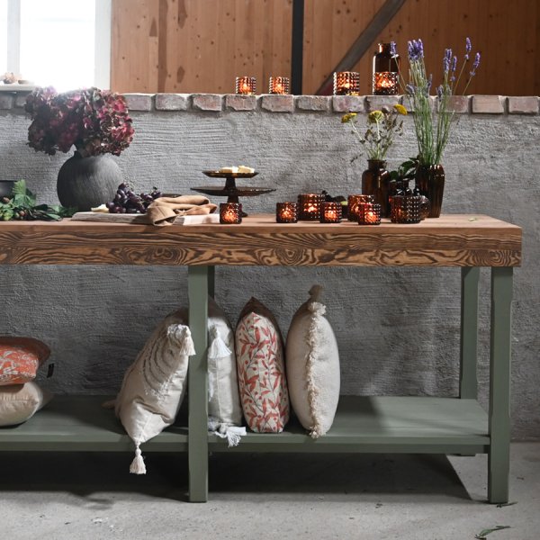 Decor table, L200 cm, Lin brown & Green - Artwood