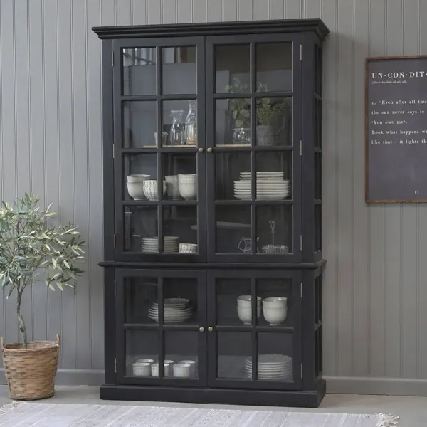 Vitrinskåp Marseille, fyra dörrar, svart - Chic Antique