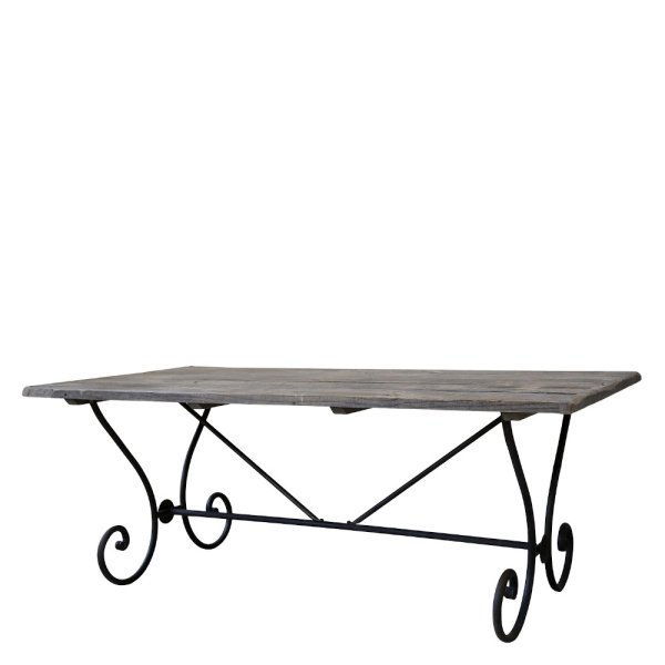 Matbord Snirkligt metallstativ, L200 cm, Antique natur - Chic Antique
