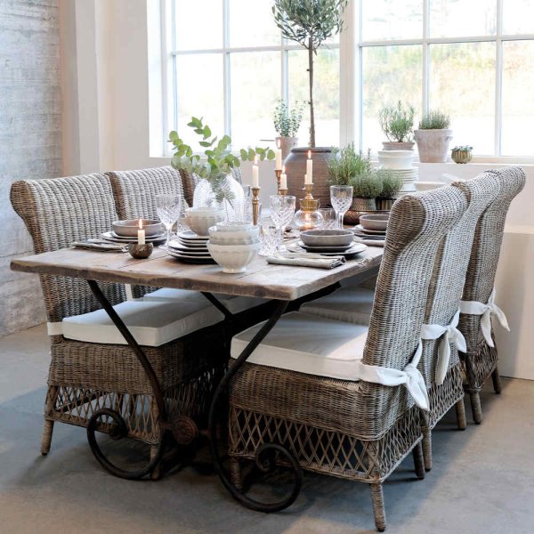 Matbord Snirkligt metallstativ, L200 cm, Antique natur - Chic Antique