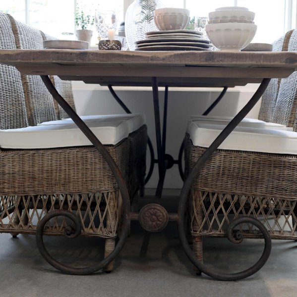 Matbord Snirkligt metallstativ, L200 cm, Antique natur - Chic Antique