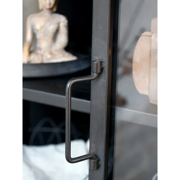 Vitrinskåp på hjul med glasluckor, Antiksvart - Chic Antique
