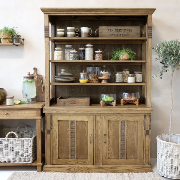 Rustic Marseille bookcase with doors at the bottom, in natural wood, from Chic Antique.