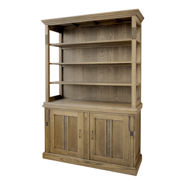Marseille bookcase in a natural finish, with doors at the bottom, from Chic Antique.