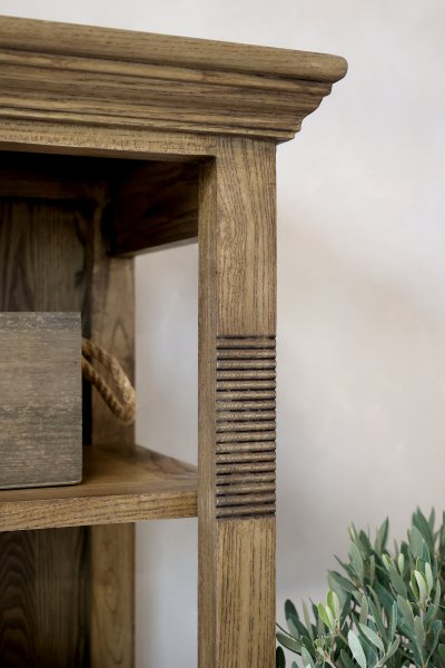 Close-up of the top of the Marseille bookcase in a natural finish from Chic Antique.