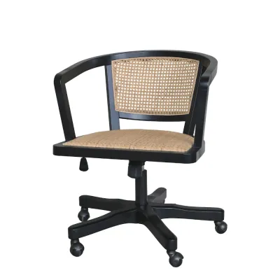 black-swivel-chair-in-wood-and-rattan
