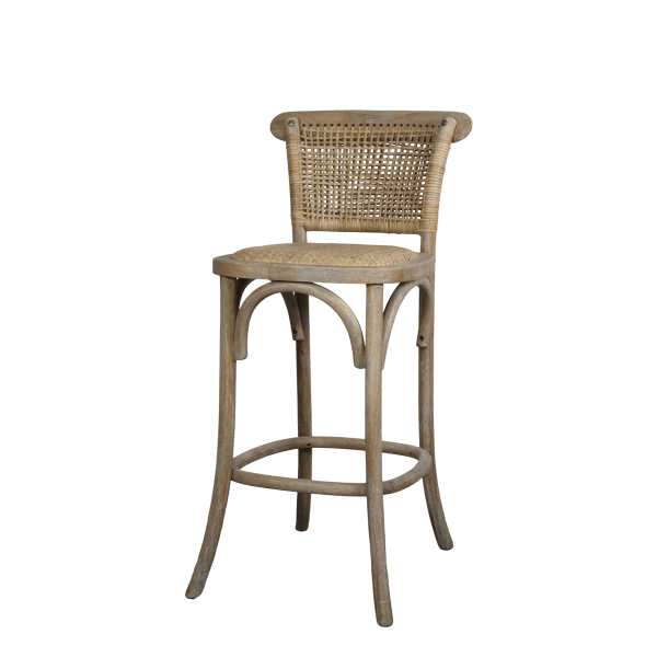 Fransk barstol med flätad sits och rygg naturfärgad från Chic Antique.