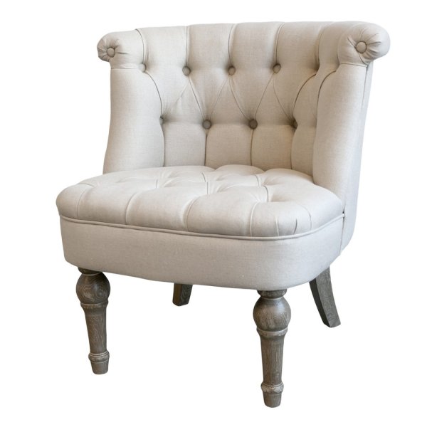 Fransk Fåtölj, Linne, beige - Chic Antique