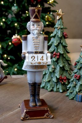 Nutcracker with Christmas Calendar French Grey - Chic Antique