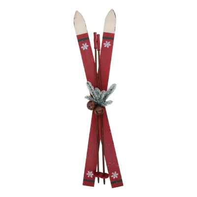 Decorative Skis Vintage with Sticks Antique Cherry - Chic Antique