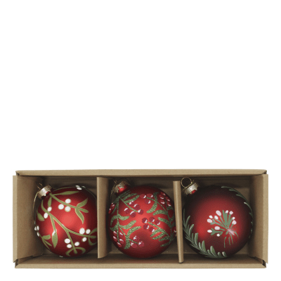 Christmas Baubles Glass Red 3-pack - Chic Antique