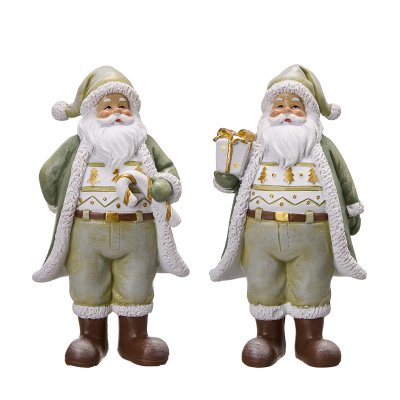 Julfigurer Tomtar Ture Grön 16 cm 2-pack med handmålade jultomtar som håller i polkagriskäpp och julpaket från Wikholm Form.