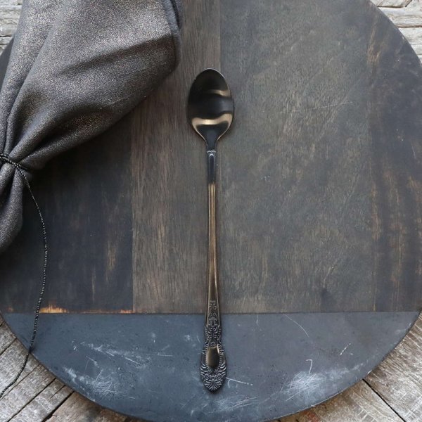 Latte spoon with decor, Antique black - Chic Antique