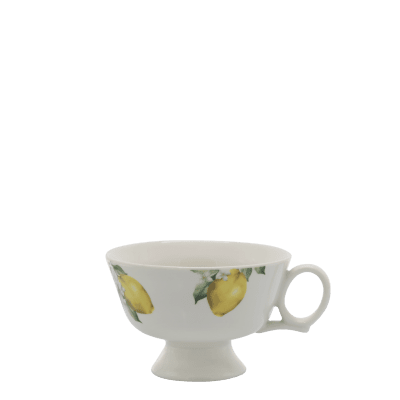 Elegant cremevit porslinskopp på fot Maison Citron med mönster av gula citroner, volym 310 ml