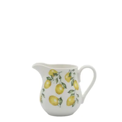 Small creamy white milk jug Maison Citron in porcelain with pattern of yellow lemons, volume 290 ml.