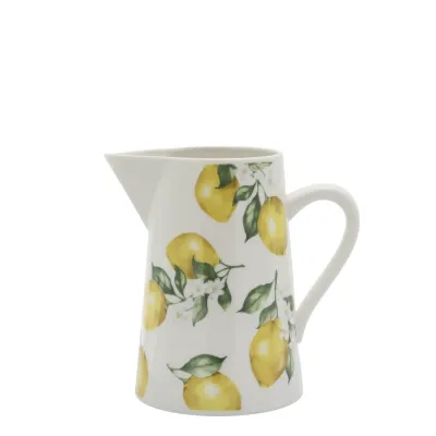 Cremevit porslinskanna Maison Citron med mönster av gula citroner och vita blommor, volym 1,1 liter.