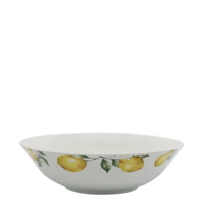 Cremevit serveringsskål Maison Citron i porslin med mönster av gula citroner, diameter 24 cm.