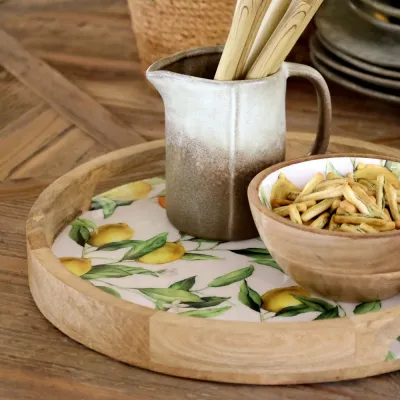 Tray of Tours with lemons on a laid rustic table