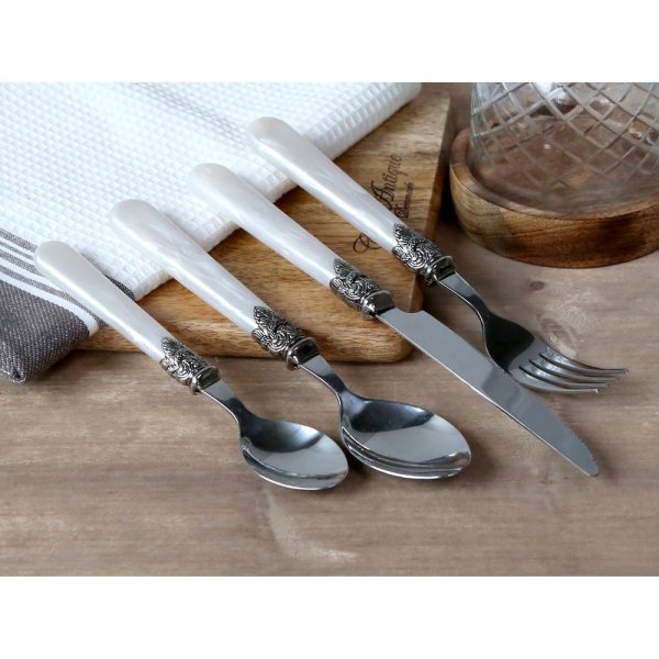 Bestick silverdekor, antik pärlemor, 16 delar - Chic Antique