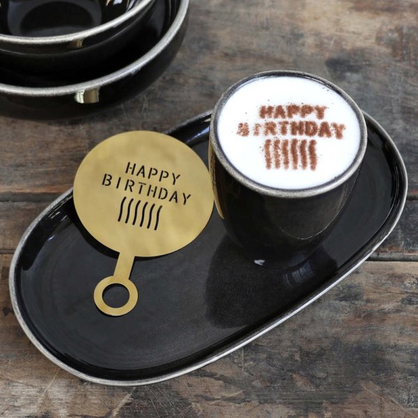 Kaffestencil Happy Birthday, mässing - Chic Antique