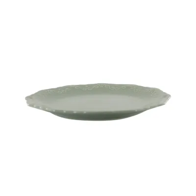 Ljusgrön middagstallrik i porslin med fransk spetsdekor, Provence Verte från Chic Antique (27 cm).