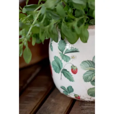 Krukan fraises med jordgubbsmönster i närbild.