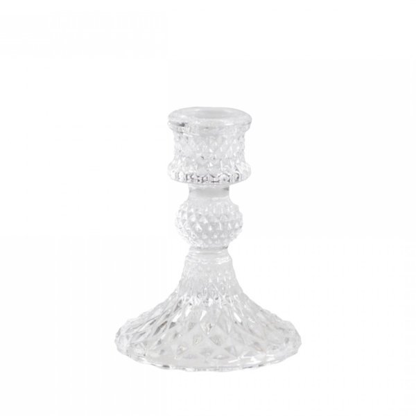 Glass candlestick Diamond cut, H10 cm, clear - Chic Antique