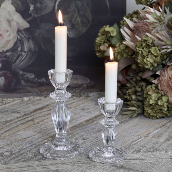 Glasljusstake med blomsterkant, H10 cm klar - Chic Antique