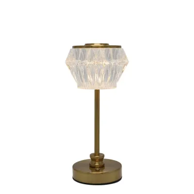 Mindre uppladdningsbar bordslampa Diamond i antikmässing med touch-dimmer från Chic Antique.