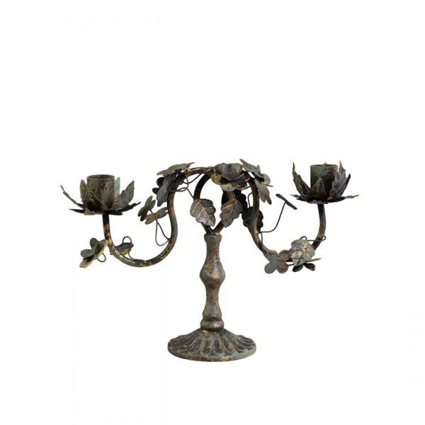 Ljusstake H17 cm, 2 ljus, antikbrons - Chic Antique