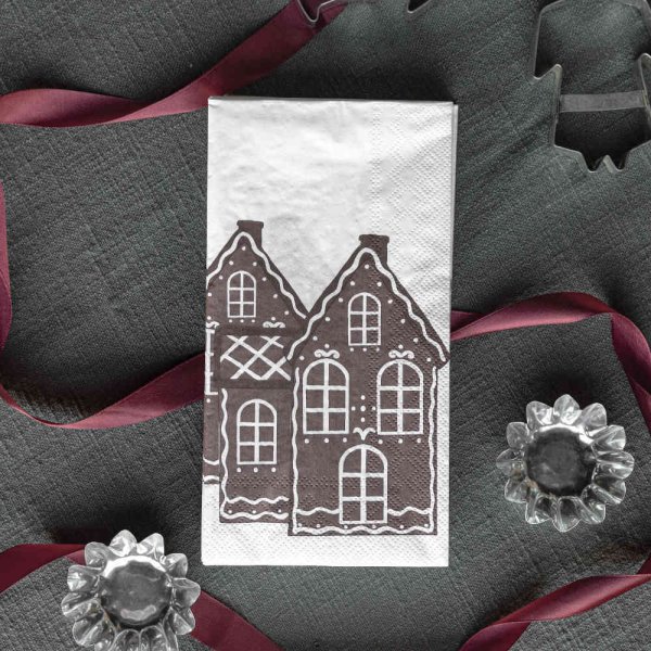 Paper napkin Gingerbread House, 16-pcs, white - Storefactory