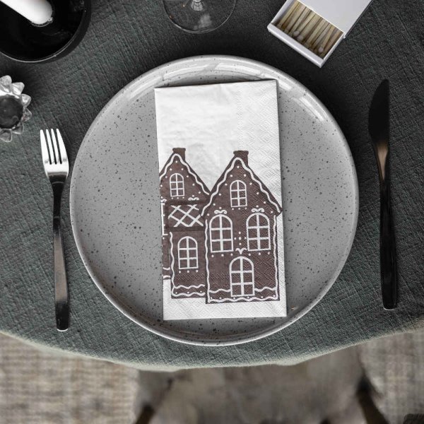 Paper napkin Gingerbread House, 16-pcs, white - Storefactory