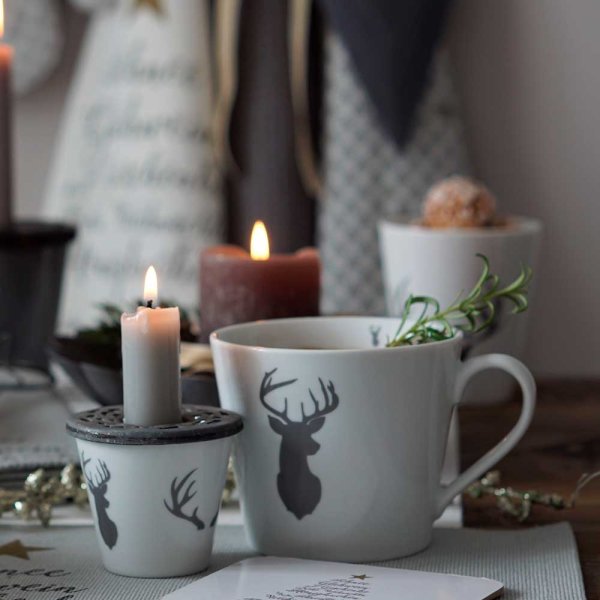 Happy Cup Charcoal Deer, White & Grey - Krasilnikoff