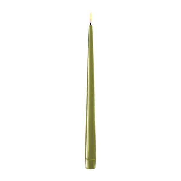 LED Dinner Candle Shiny, Ø2,2x28 cm, 2 pcs, Olive Green - Deluxe Homeart