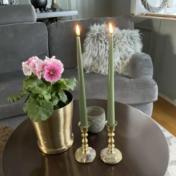 LED Dinner Candle Shiny, Ø2,2x38 cm, 2 pcs, Olive Green - Deluxe Homeart