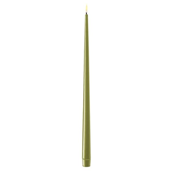 LED Dinner Candle Shiny, Ø2,2x38 cm, 2 pcs, Olive Green - Deluxe Homeart