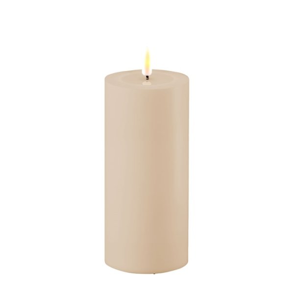 LED Real flame Candle Outdoor, Ø7,5x15 cm, Sand - Deluxe Homeart