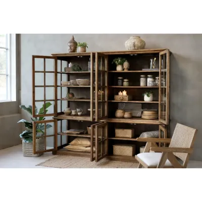 Large display cabinet Marseille nature with all eight doors open to show the shelves.