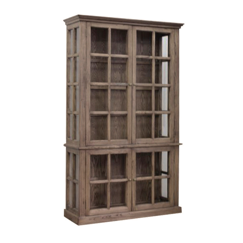 Cabinet W 4 Glass Doors Reclaimed, Reclaimed Wood Bookcase With Glass Doors