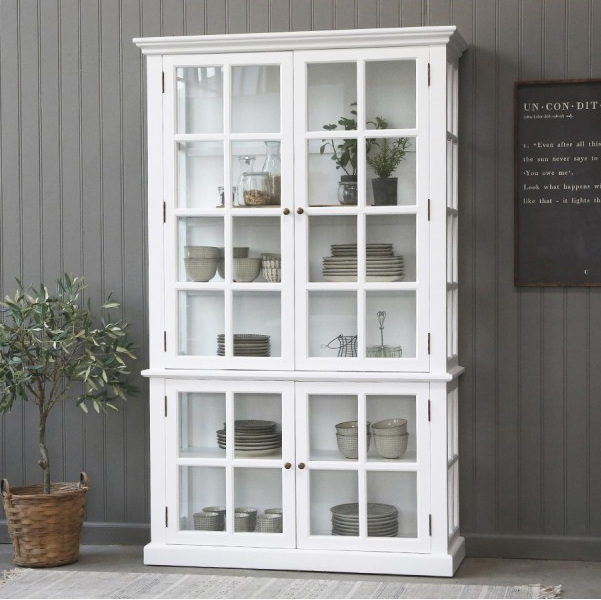 DESIGN DELIGHTS COUNTRY STYLE WALL CABINET LOTTA shabby chic glass door 4 compartments antique white 